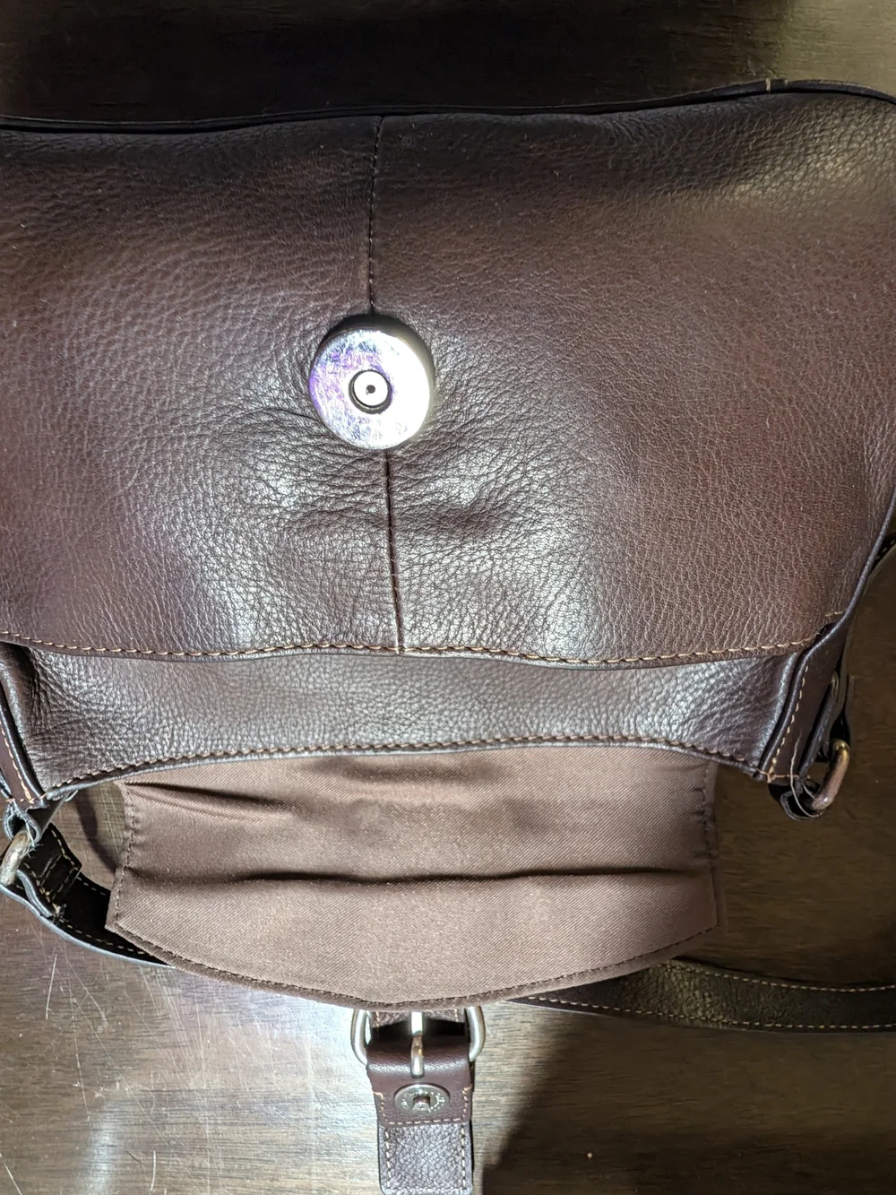 Fossil Vintage Brown Pebbled Leather Buckle Flap Crossbody Bag